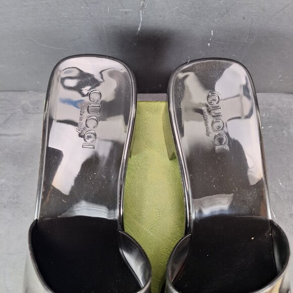 Gucci Rubber Block Heel Platform Logo Slide Sandals Womens Size 40 Black - Picture 5 of 15